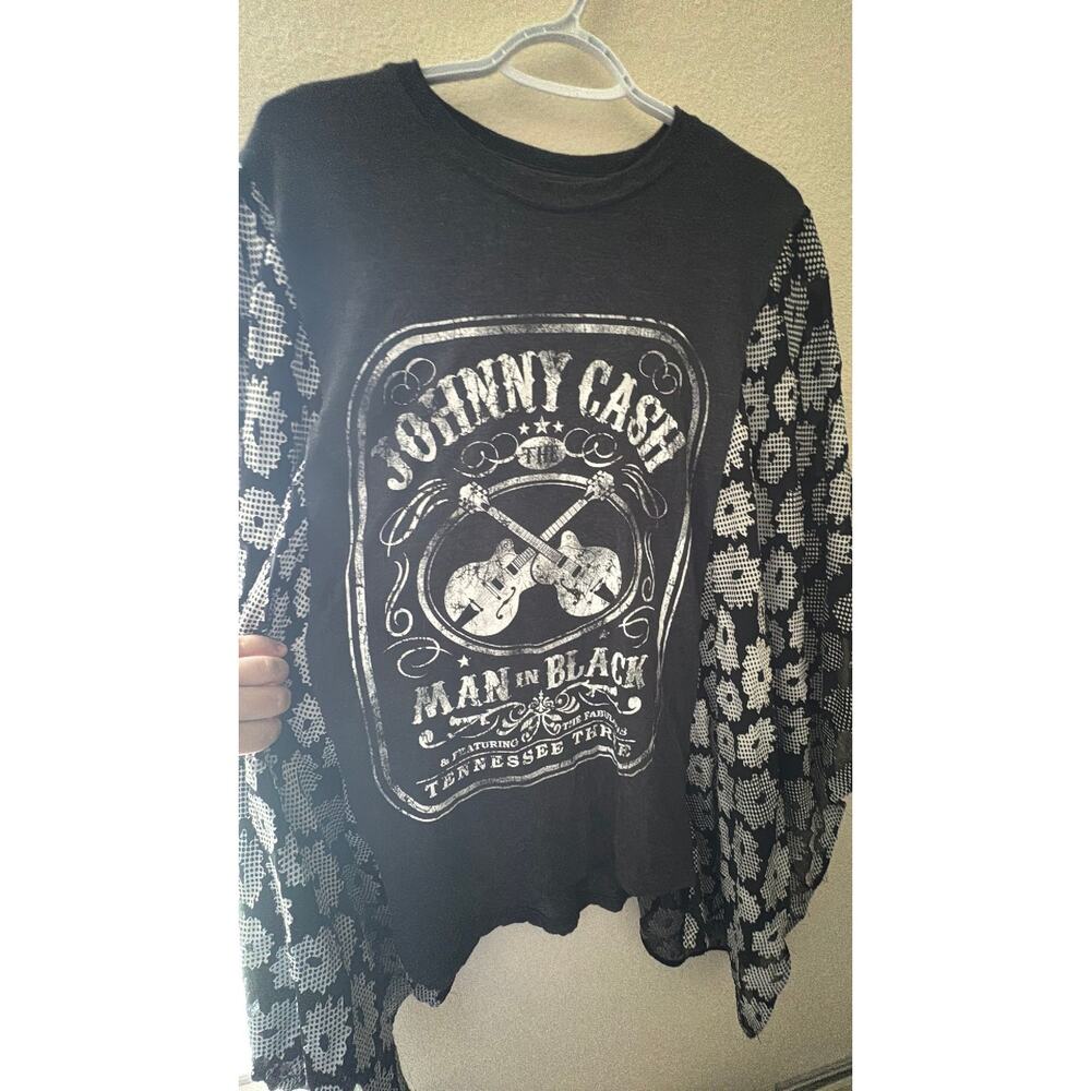 Upcycled Rework Johnny Cash Band T Shirt Boho Chic